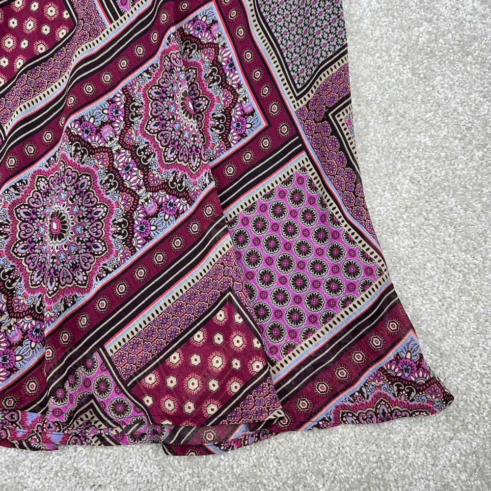 Westport Plus Size 2X Midi Skirt Boho Patchwork Mandala Purple Maroon Festival